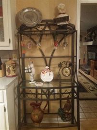 bakers rack with kitchen decor