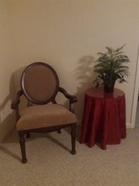 bedroom chair, occasional table, greenery