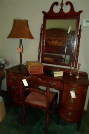 mahogany vintage desk & mirror w/chair