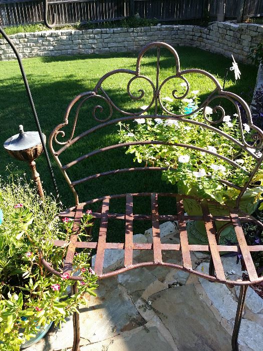 outdoor bench, wrought iron