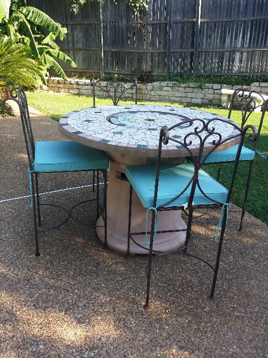 high chair outdoor furniture with tile top w/space for Umbrella