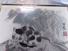 This Japanese watercolor is "purr"-fect for the cat lover. Water color is framed and approx. 13" x 18". This coy cat is waiting for someone to take him home. It could be you if you are the high bidder.