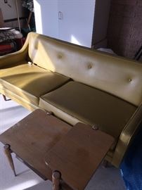VINTAGE VINYL MUSTARD SOFA AND SIDE TABLE