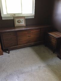 MID-CENTURY MODERN NIGHTSTAND AND LONG DRESSER