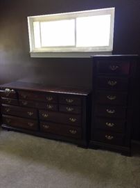 CHERRY WOOD CLASSIC DRESSER AND TALL-BOY CHEST