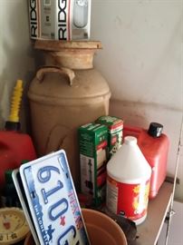 milk can, license plates
