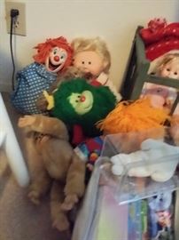 Collector dolls, toys and accessories.  Bozo the Clown, Cabbage Patch, Chrissy, Barbie, Mattel, Beanie Babies, G.I. Joe, Buzz Light Year, and children's furniture