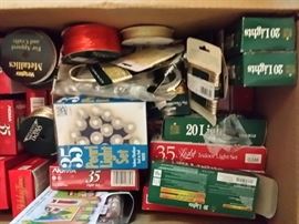 Christmas bulbs, decorations, wraps, ribbons