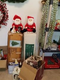 Santa, Christmas Trees, pre-lighted