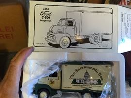 Sacramento Bee metal toy truck, new condition, in original box and packaging 