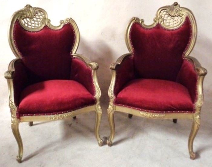 Fancy pair French fireside chairs