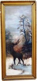 Antique oil on canvas of stag