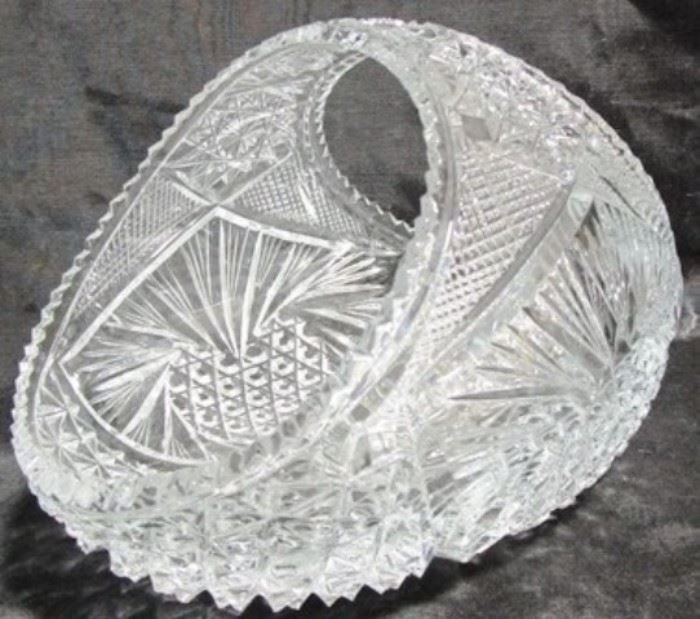 Heavily cut glass basket bowl
