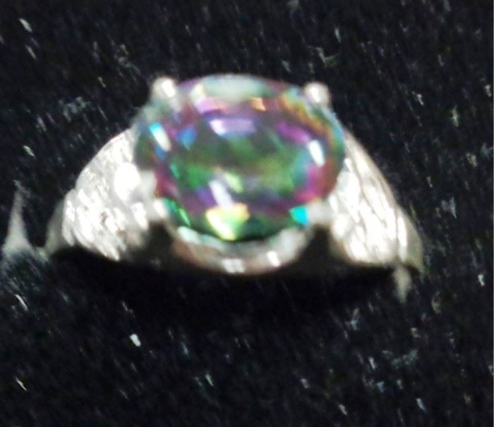 Rainbow Quartz sterling silver ring, siz
