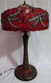 Large dragonfly stained glass lamp