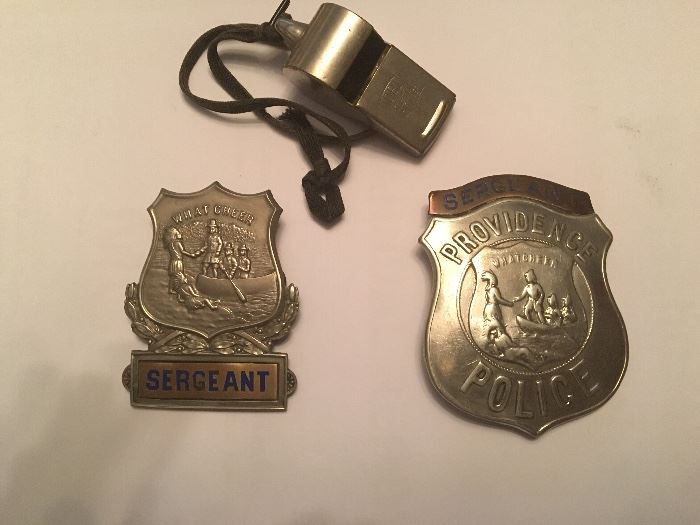Vintage early 1900's  Providence RI, Police Sergeant Badges. Comes with original officer's whistle and billy club.  See other photo for club. Very Rare pieces in any condition!!!