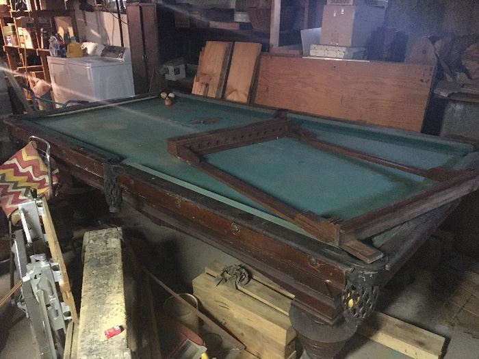 Antique slate top pool table, beautifully made with original balls.  IVORY????