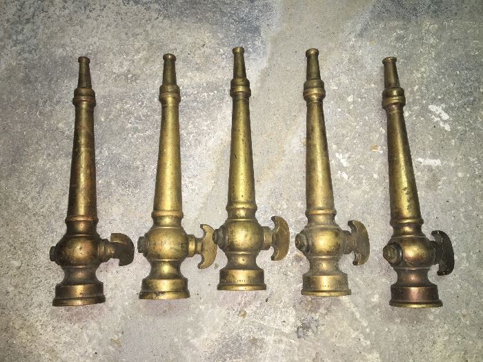 Antique Heavy Gauge Brass Steampunk Fire Hose Nozzles. Marked with Providence, RI Maker