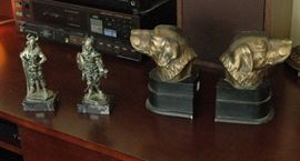 brass dog head book ends and knights