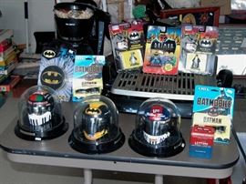 Nascar helmets and Batman items..Cast iron mail box