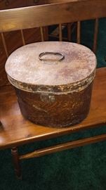 Antique metal hatbox
