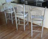 Three kitchen/Bar Stools Antique White/Nutmeg Finish