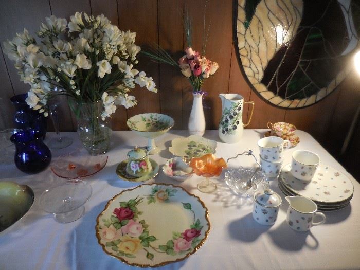 Vintage Hand Painted Plates, Cake Plates, Dessert Set, Vases