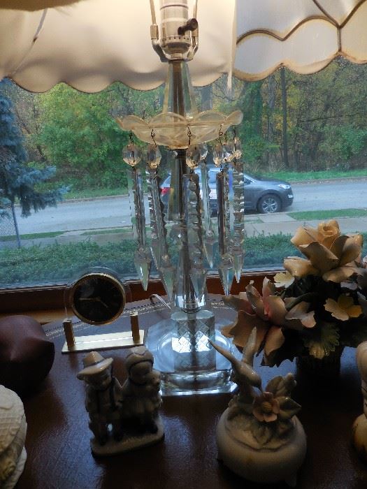 Vintage Czech Prisms Crystal Table Lamp, Original Silk Shade