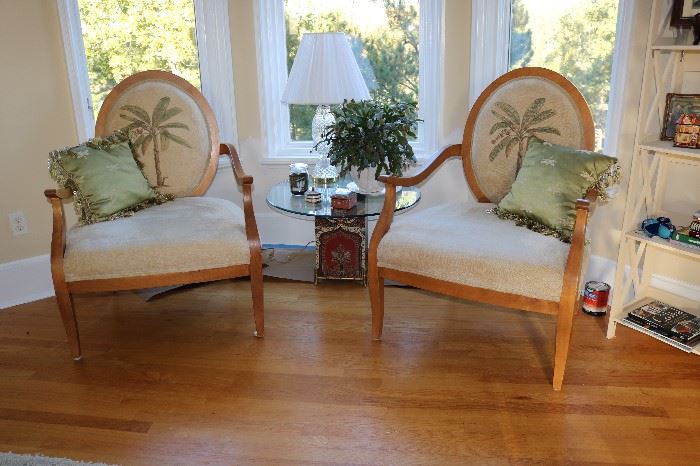 Johnathan Charles Design Spoon Back Arm Chairs with Palms
