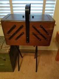 Vintage sewing box with stand