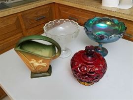 Roseville pottery, carnival glass 