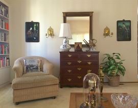 Philip Yates mirror frame and 19th century mahogany chest.