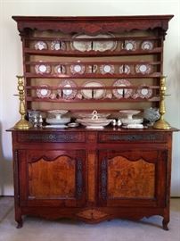 19th century French sideboard w/plate rack and inlay.