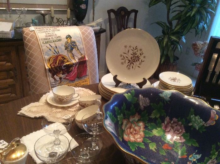 Lenox Starlight dinnerware set,  vintage Chinese painted metal bowl