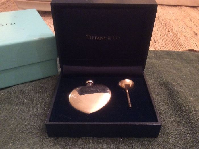 Tiffany sterling silver heart perfume flask with funnel