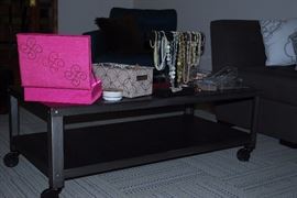 Metal coffee table on wheels