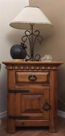 Pine End Table, Iron Lamp.  Night Stand sold
