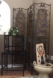 Metal Room Divider/Screen, Side Tables, Pottery, Native American Rug/Wall Hanging