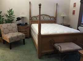 Palliser Queen Bedroom Suite: Dresser w/ 3-Part Mirror, Highboy/Wardrobe, Bed Frame, 2 Nightstands...Armless Chair, Faux Tree, Bench