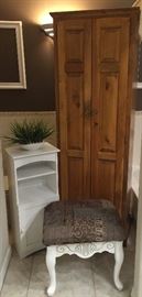 White Storage Chest, Pine Linen Closet, Vanity Stool