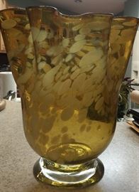 Amber Glass Ruffled Vase