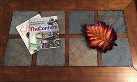 Slate Top Wood on Castors Coffee Table and 2 End Tables 