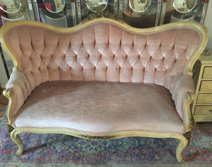 Vtg French Style Sofa w Tufted Back and Sides
