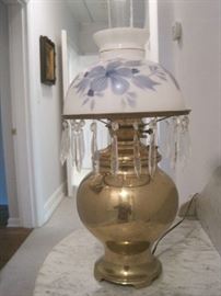 Brass lamp with hand painted globe and prisms