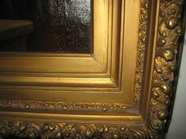 Signed  K. Grappil of 'Monks Roasting Chicken 'and corner of ornate gold gilt frame