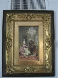 Gold gilt framed painting of Victorian lady and gentleman 