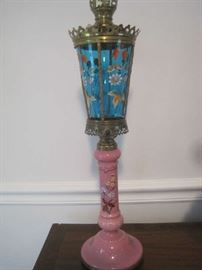 One of a pair of antique porcelain/brass dresser lamps