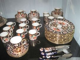 Royal Crown Derby Traditional Imari 2451 demitasse cups, dessert plates  