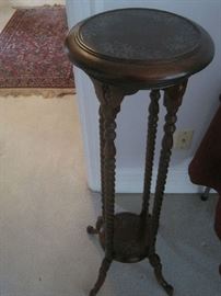 Wooden plant stand- one of two with inlay on top and bottom shelf