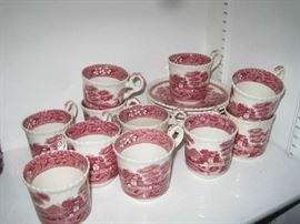 Copeland Spode England red 'Spode Tower' demitasse cups/saucers